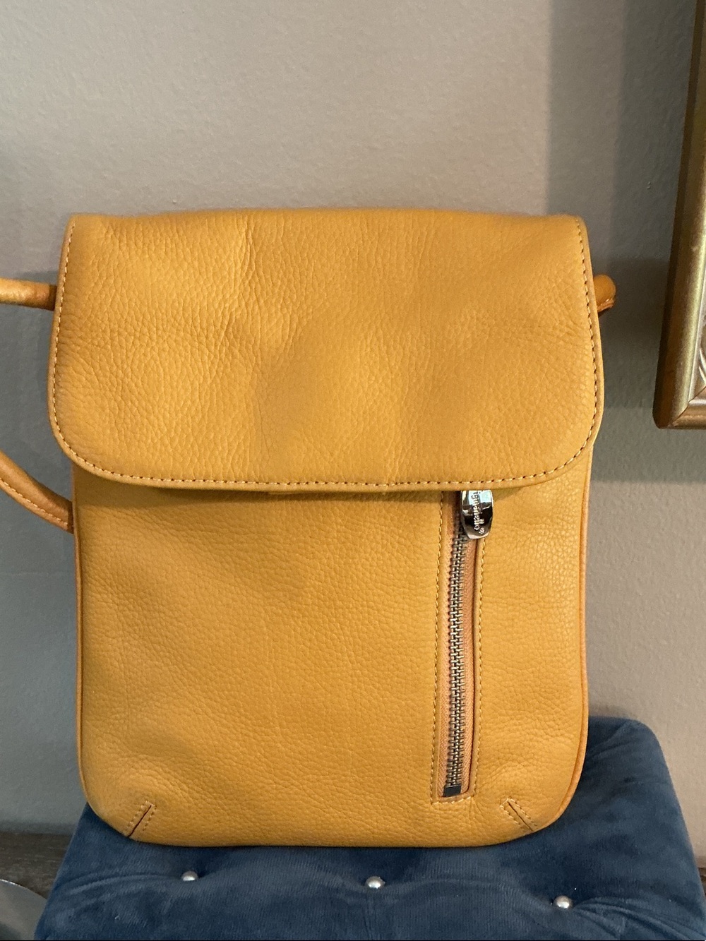 Tignanello Mustard Yellow Leather Crossbody Bag 7.5x9.5 Strap Drop 23.5 EUC
